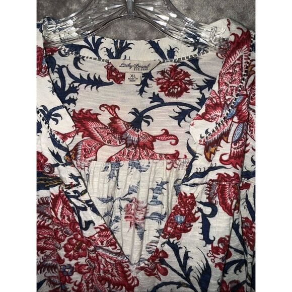 Lucky brand women’s XL boho v-neck long sleeve floral blouse hippie going out to - Picture 4 of 5